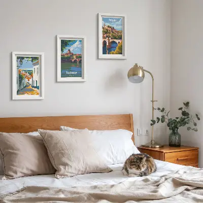Híres városok retró stílusú grafikái keretezett triptichon
