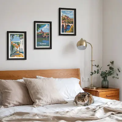 Híres városok retró stílusú grafikái keretezett triptichon