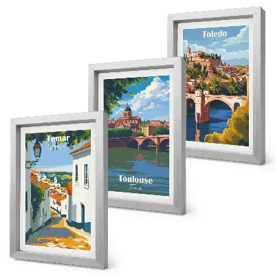 Híres városok retró stílusú grafikái keretezett triptichon