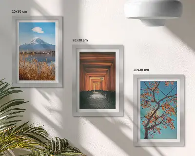 Keretezett triptichon japán tájak, ázsiai természet és építészet témában