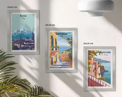 Modern keretezett képszett színes retró stílusú városképek