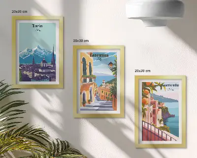 Modern keretezett képszett színes retró stílusú városképek