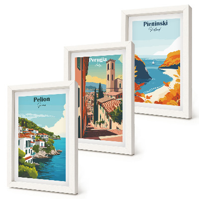 Keretezett triptichon Festői tájak retró stílusban