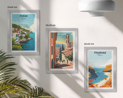 Keretezett triptichon Festői tájak retró stílusban