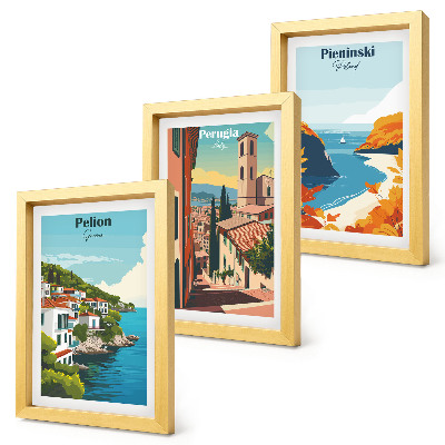 Keretezett triptichon Festői tájak retró stílusban