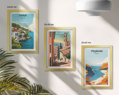 Keretezett triptichon Festői tájak retró stílusban