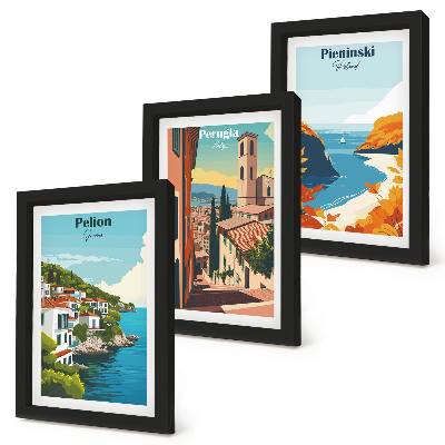 Keretezett triptichon Festői tájak retró stílusban