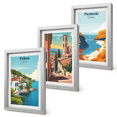 Keretezett triptichon Festői tájak retró stílusban