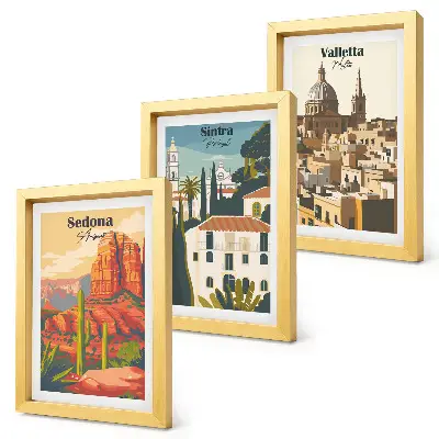Sedona, Sintra és Valletta retró városképei keretezett triptichon