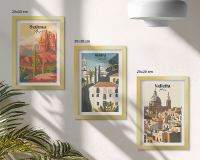 Keretezett triptichon Sedona Sintra Valletta retró városképei