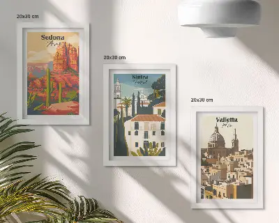 Sedona, Sintra és Valletta retró városképei keretezett triptichon