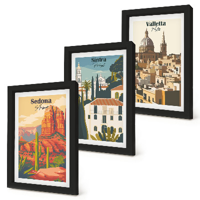Keretezett triptichon Sedona Sintra Valletta retró városképei