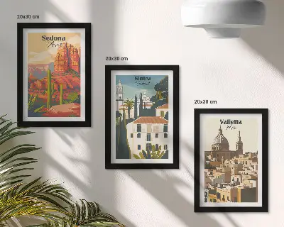 Sedona, Sintra és Valletta retró városképei keretezett triptichon