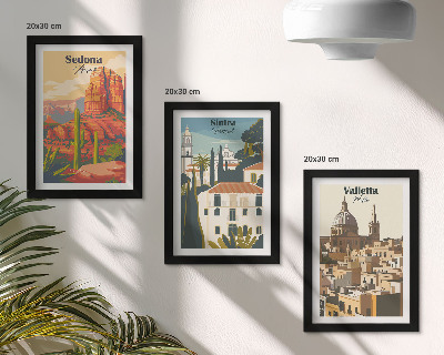 Keretezett triptichon Sedona Sintra Valletta retró városképei