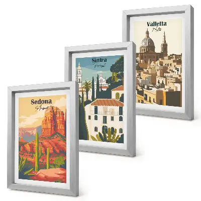 Sedona, Sintra és Valletta retró városképei keretezett triptichon