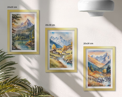 Modern keretezett kép szett Hegyi táj folyóval és őszi színű házikókkal