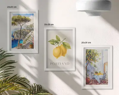 Positanói kilátás napsütéses citromfákkal keretezett triptichon