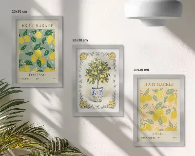 Citrusfa és gyümölcs mintás plakátszett modern keretezett kivitelben