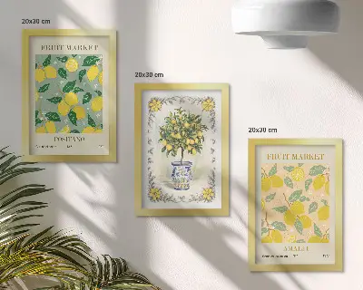 Citrusfa és gyümölcs mintás plakátszett modern keretezett kivitelben