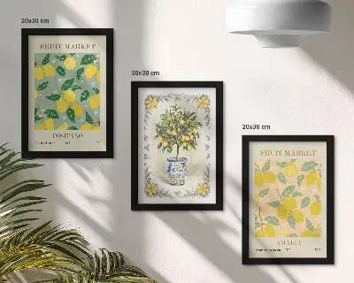 Citrusfa és gyümölcs mintás plakátszett modern keretezett kivitelben