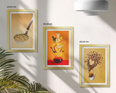 Konyhai ételek és italok témájú triptichon keretezett kivitelben