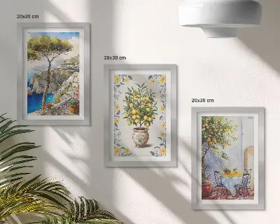 Modern keretezett képszett tengerre néző kilátás olasz citromfákkal