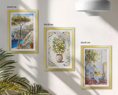 Modern keretezett képszett tengerre néző kilátás olasz citromfákkal