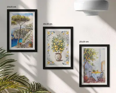 Modern keretezett képszett tengerre néző kilátás olasz citromfákkal
