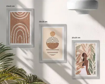 Keretezett triptichon stílusos növényi és geometriai mintákkal
