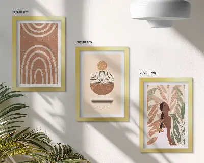 Keretezett triptichon stílusos növényi és geometriai mintákkal