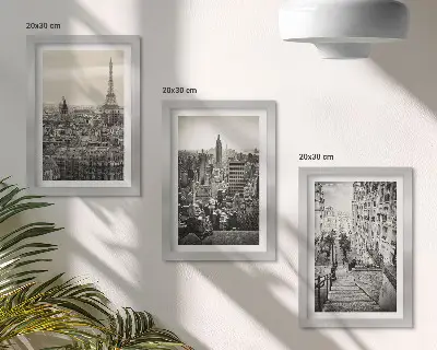 Modern keretezett képszett városi kilátások Párizsról és New Yorkról lépcsős motívummal
