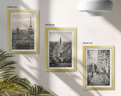 Modern keretezett képszett városi kilátások Párizsról és New Yorkról lépcsős motívummal