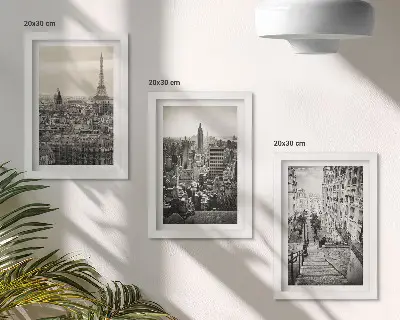 Modern keretezett képszett városi kilátások Párizsról és New Yorkról lépcsős motívummal