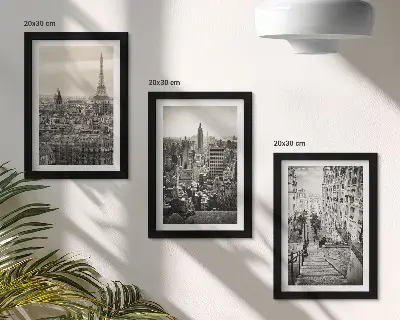 Modern keretezett képszett városi kilátások Párizsról és New Yorkról lépcsős motívummal