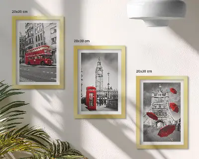 Keretezett triptichon piros díszítésekkel és híres londoni épületekkel