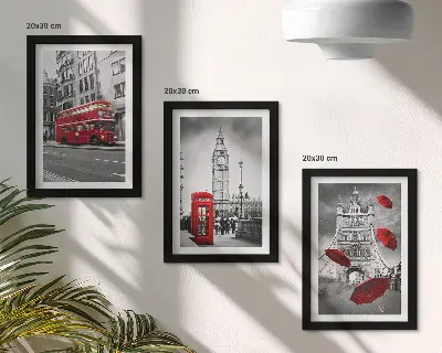 Keretezett triptichon piros díszítésekkel és híres londoni épületekkel