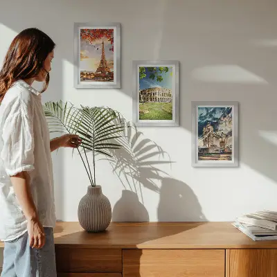 Modern keretezett kép szett Európa műemlékei meleg táji színekben