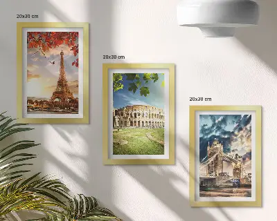 Modern keretezett kép szett Európa műemlékei meleg táji színekben