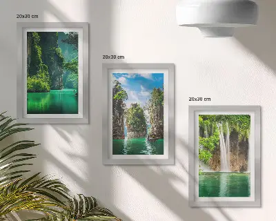 Zöld tájak vízesésekkel és sziklákkal keretezett triptichon