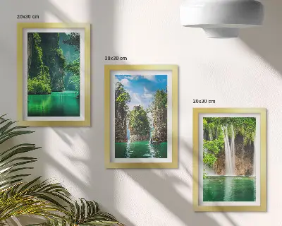 Zöld tájak vízesésekkel és sziklákkal keretezett triptichon