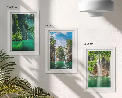 Zöld tájak vízesésekkel és sziklákkal keretezett triptichon