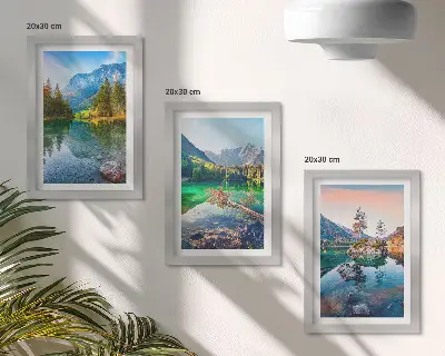 Modern keretezett kép szett hegyi tavakat és természeti tájat ábrázoló mintával