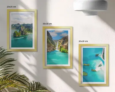 Keretezett triptichon trópusi tájak szigetekkel és türkizkék vízzel mintával