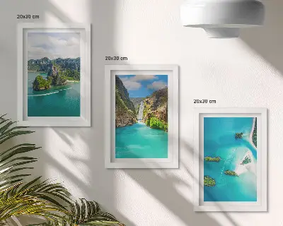 Keretezett triptichon trópusi tájak szigetekkel és türkizkék vízzel mintával
