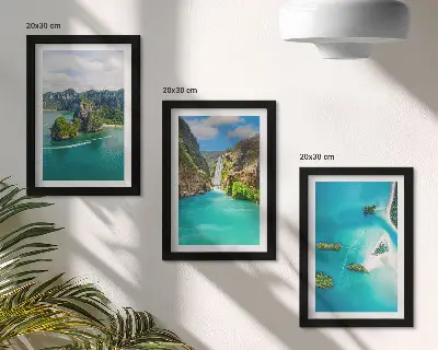 Keretezett triptichon trópusi tájak szigetekkel és türkizkék vízzel mintával