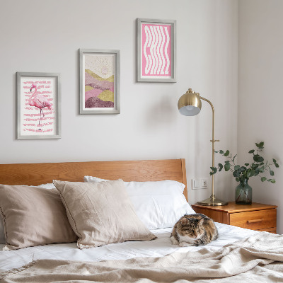 Modern keretezett kép szett Rózsaszín flamingók pasztell hegyi táj Chill felirat