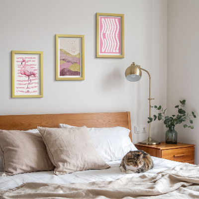 Modern keretezett kép szett Rózsaszín flamingók pasztell hegyi táj Chill felirat