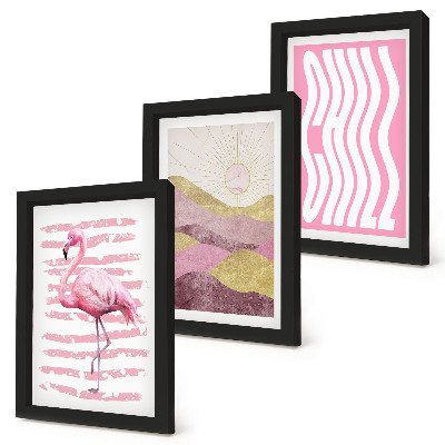 Modern keretezett kép szett Rózsaszín flamingók pasztell hegyi táj Chill felirat