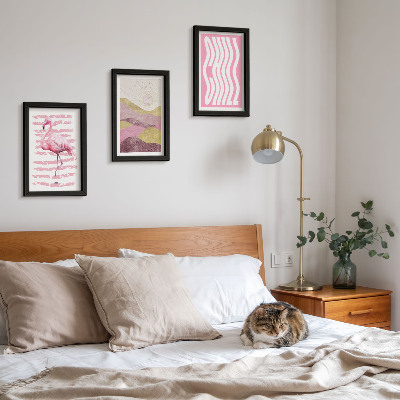 Modern keretezett kép szett Rózsaszín flamingók pasztell hegyi táj Chill felirat
