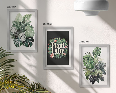 Keretezett triptichon Trópusi növények zöld Plant Lady felirattal